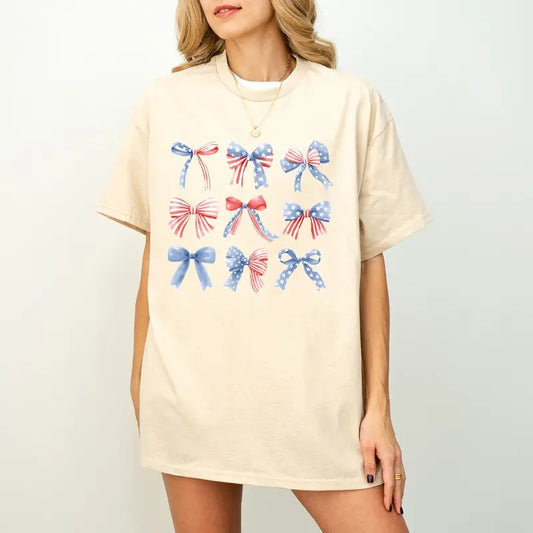 Patriotic American Bows Shirt, 4th of July Shirt, Red And Blue, Coquette Bows Shirt, Trendy Aesthetic Shirt , Ribbons Shirt