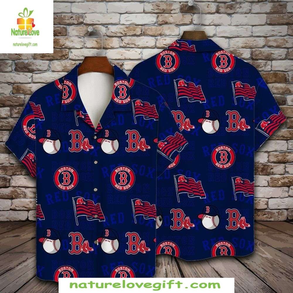 Boston Red Sox Hawaiian Shirt with Flags and Baseballs – MLB Aloha Shirt