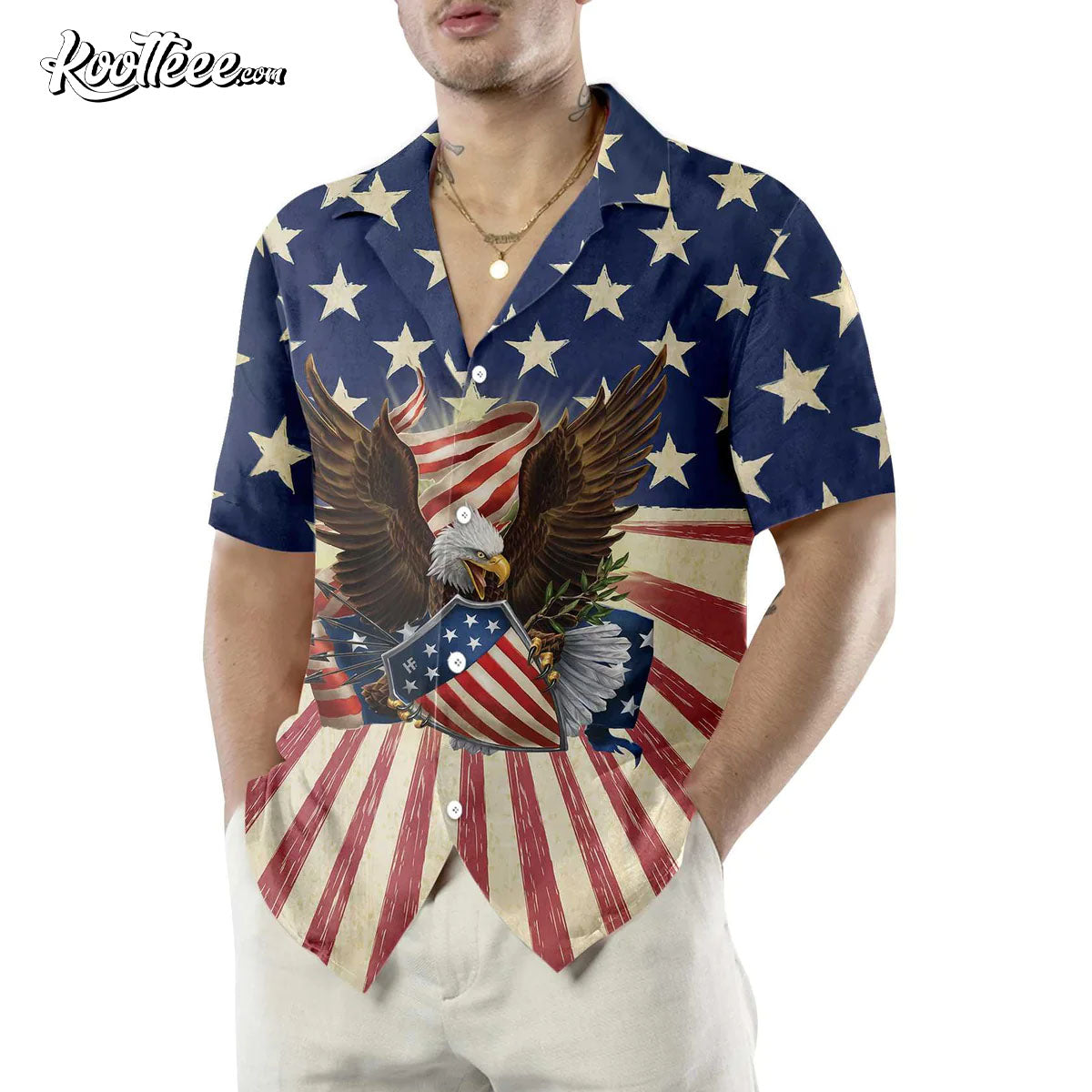 Patriotic Eagle Defending Honor And America Hawaiian Shirt