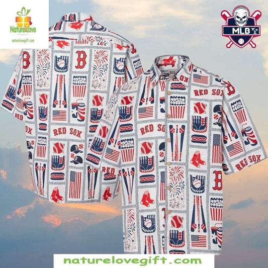 Boston Red Sox Hawaiian Shirt Patriotic Fanfare Tropical Baseball Apparel