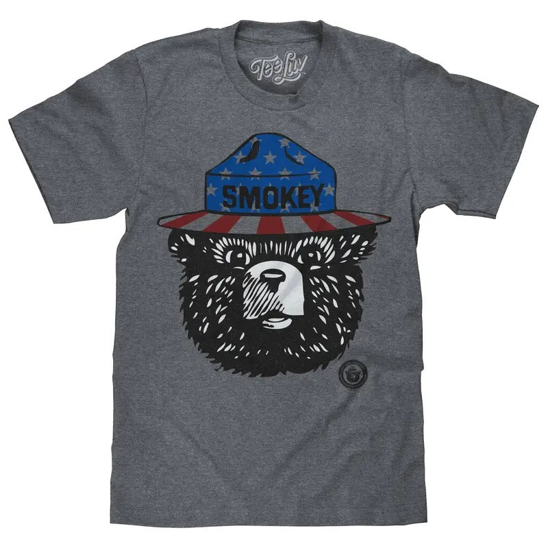 Patriotic Smokey Bear T-Shirt - Gray Hoodie, Sweatshirt | InkThreadWorks.com
