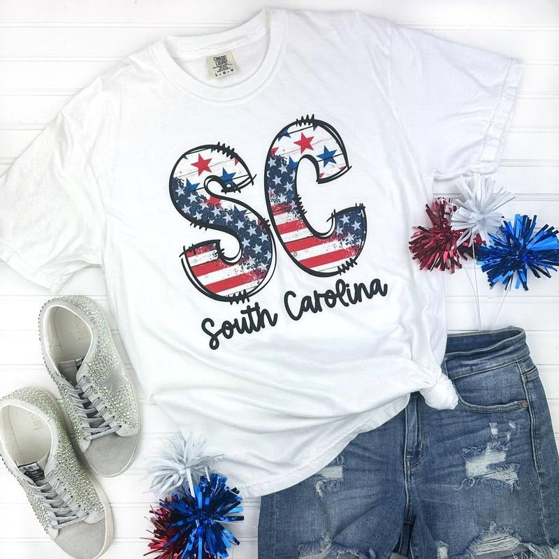 Patriotic States Comfort Colors White T-Shirt Hoodie, Sweatshirt | InkThreadWorks.com