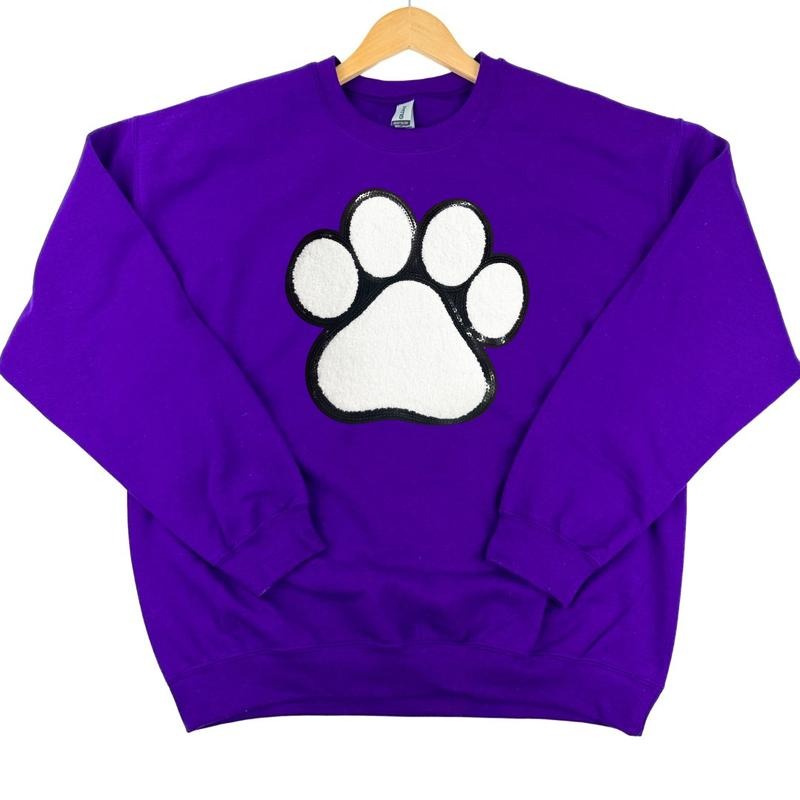 Paw Chenille Sequin Patch Sweatshirt -- PURPLE T-Shirts, Hoodie | InkThreadWorks.com