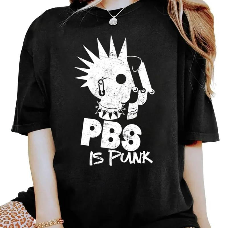 Pbs Is Punkk Tshirt, Funny Retro Punk Rock Parody Tee, Public Broadcasting Defender Shirt, Unisex Short Sleeve Tee, Crew Neck Graphic T-Shirt