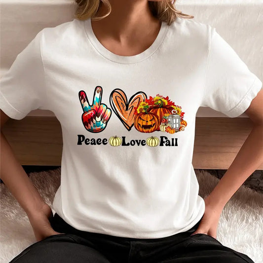 Peace Love Fall T-Shirt, Funny Pumpkin Shirt, Fall Lovers Tee, Family Thanksgiving Tee, Fall Vibes Gift Shirt, Halloween...