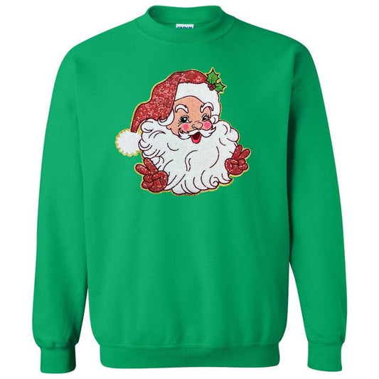 Peace Santa Sequin Chenille Patch Sweatshirt T-Shirts, Hoodie | InkThreadWorks.com