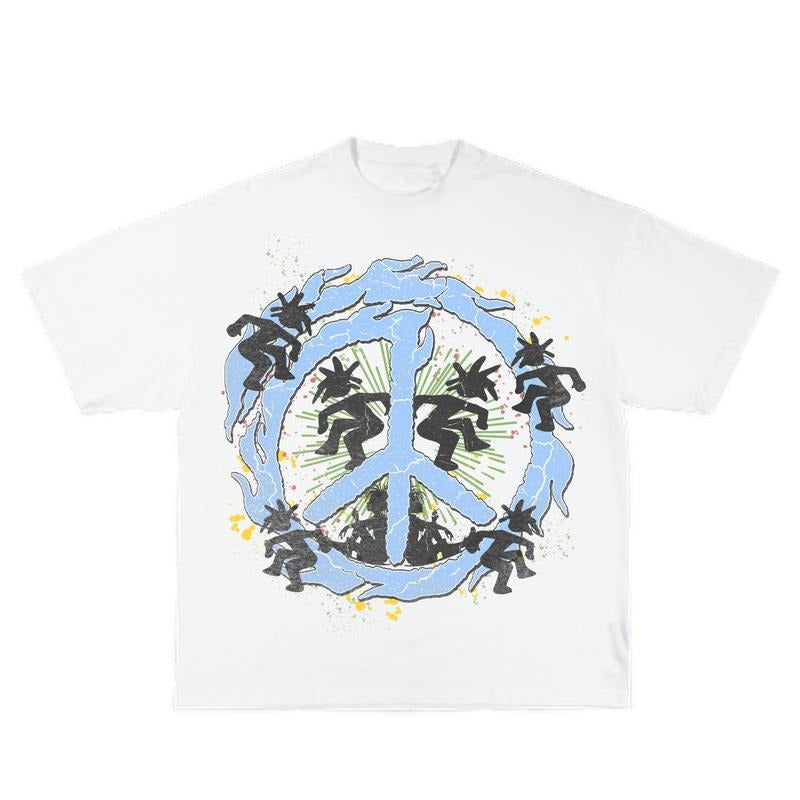 Peace Splatter Inspired Vintage Graphic T-shirt Heavy Cotton Tee Basketball 90 s Styled Shirt Hiphop Vibes Y2K Aesthetic Throwback Classic Big Face Celebrity Tee