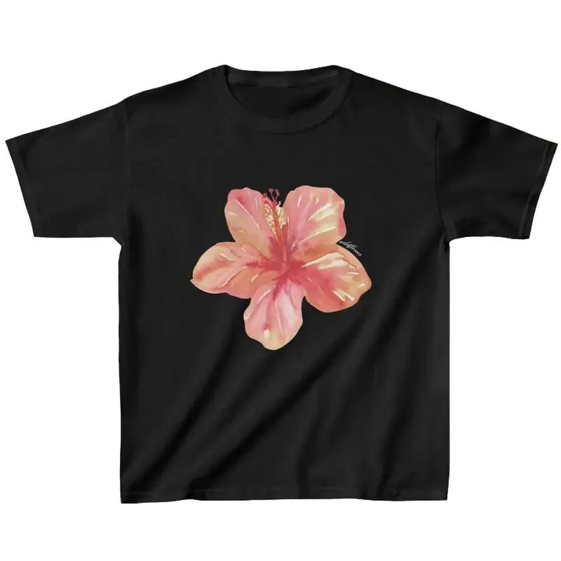 Peach Hibiscus Flower 90s Baby Tee, Aesthetic Y2K Baby Tee, Summer 90s T-Shirt, Lilly Y2K Baby Tee, Tropical Summer, Girl...