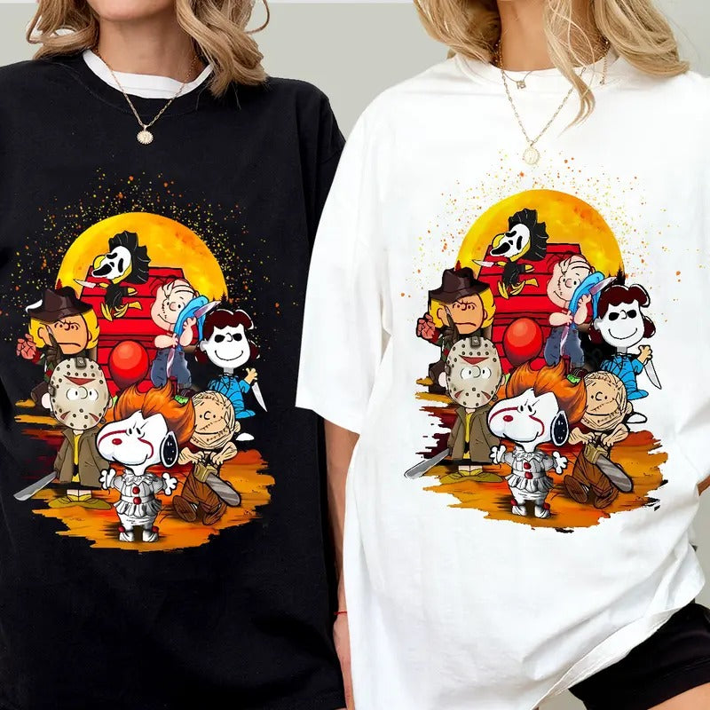 Peanuts Charlie Brown Fall Shirt, Peanuts Horror Fan, Womens Tshirt Graphic Tee