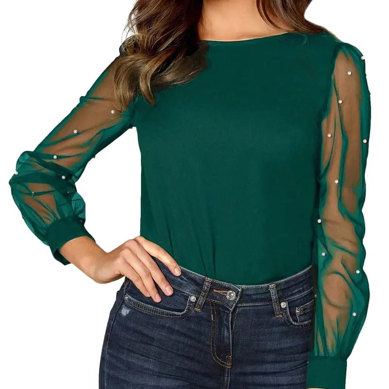 Pearl Sheer Mesh Long Sleeve Tops Blouse T-Shirts, Hoodie, Sweatshirt | InkThreadWorks.com