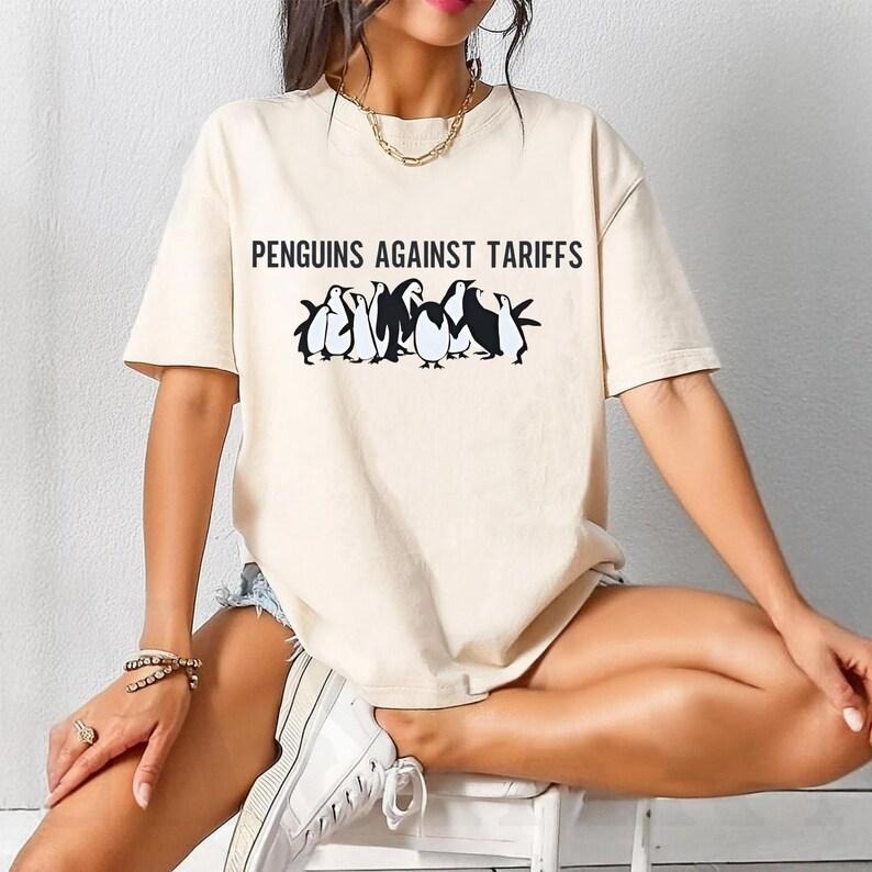Penguins Against Tariff Unisex Tee,  T-Shirt, Protest Penguin Shirt Hoodie, Sweatshirt | InkThreadWorks.com