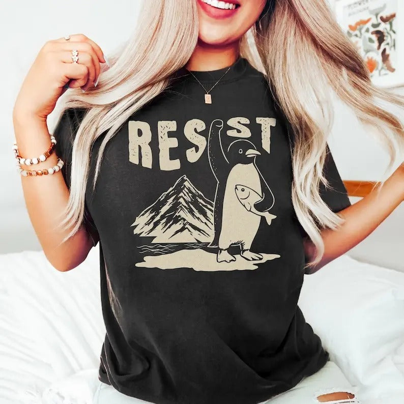 Penguins Resist  Shirt, Funny Penguins Against Tariffs Shirt Hoodie, Sweatshirt | InkThreadWorks.com