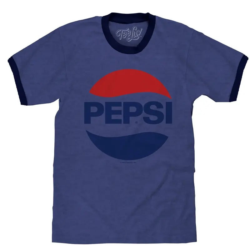 Pepsi Logo Ringer T-shirt - Blue Hoodie, Sweatshirt | InkThreadWorks.com