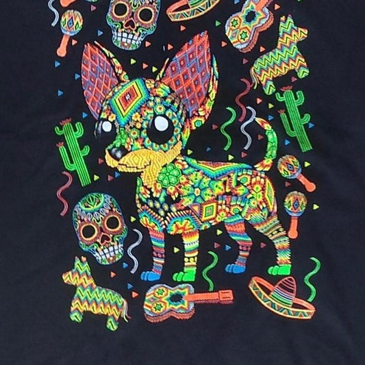 Perrito Piñata T-Shirt for Women - Colorful Design with Skulls and Cactus, Short Sleeve, Ideal for Casual Wear