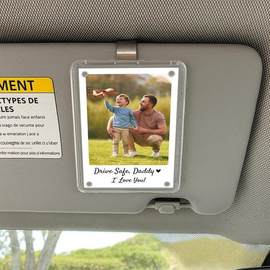 Personalized Dad Car Visor Clip PHOTO INCLUDED, Drive Safe Sun Visor, Father's Day Gift for Dad Grandpa, New Dad Gift, Dad Picture Frame