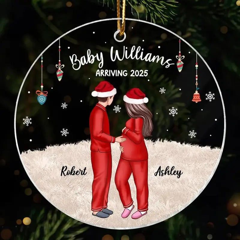 Personalized Expecting Family Christmas Acrylic Ornament, Personalized Pregnancy Ornament, New Mom Christmas Gift, Custom...