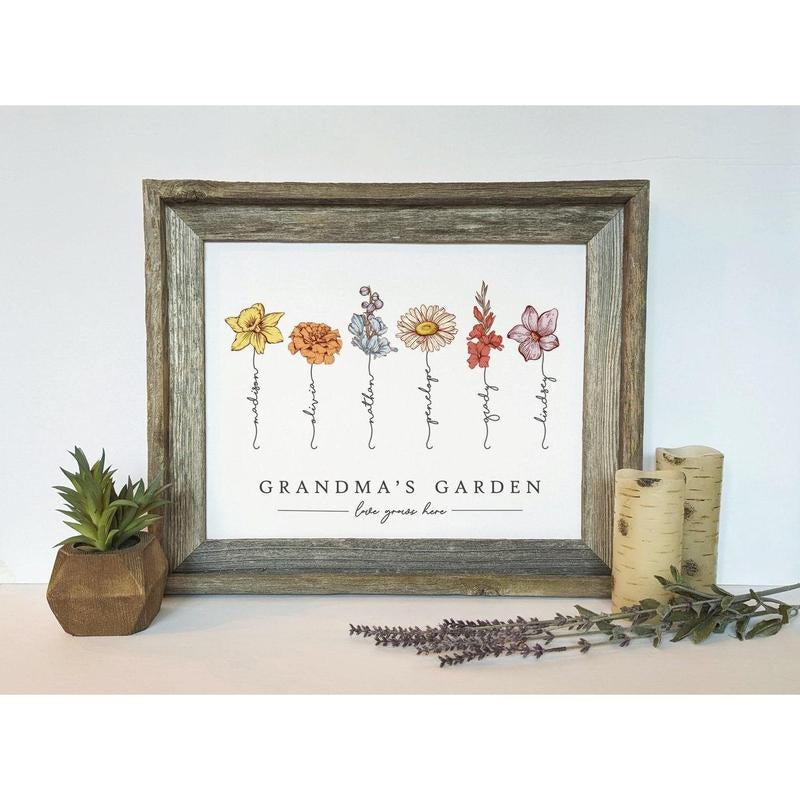 Personalized Grandma's Garden Birth Flower Unframed Poster, Mother's Day Gift for Grandma from Grandchildren, Gift for Nana