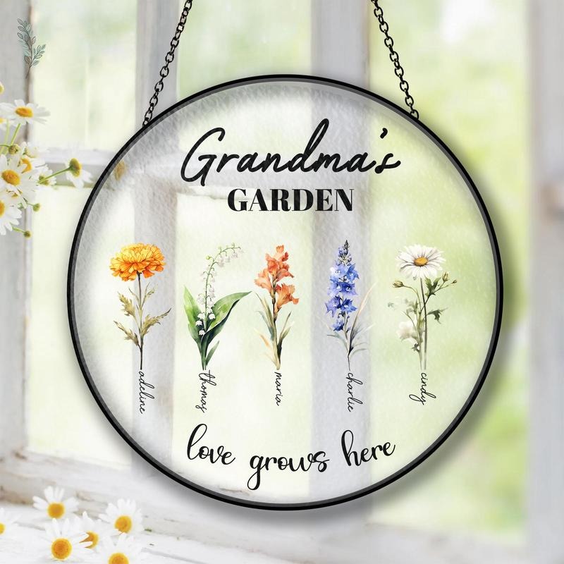 Personalized Grandma's Garden Gift For Grandma, Mother's Day Gift For Grandma, Nana Birth Month Flower Stain Glass...
