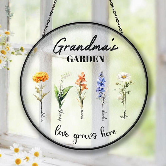 Personalized Grandma's Garden Gift For Grandma, Mother's Day Gift For Grandma, Nana Birth Month Flower Stain Glass...