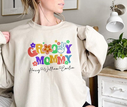 Personalized Groovy Mommy Shirt, Retro Shirt Best Price Hoodie, Sweatshirt | InkThreadWorks.com