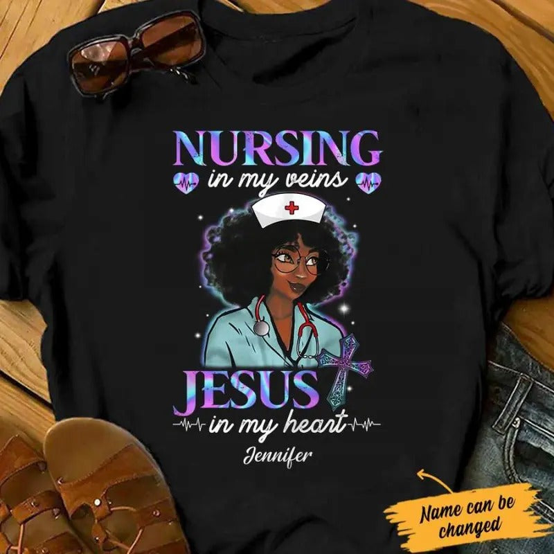 Personalized Nursing in Vein Jesus in Heart BWA T Shirt JL242 28O34 Hoodie, Sweatshirt | InkThreadWorks.com
