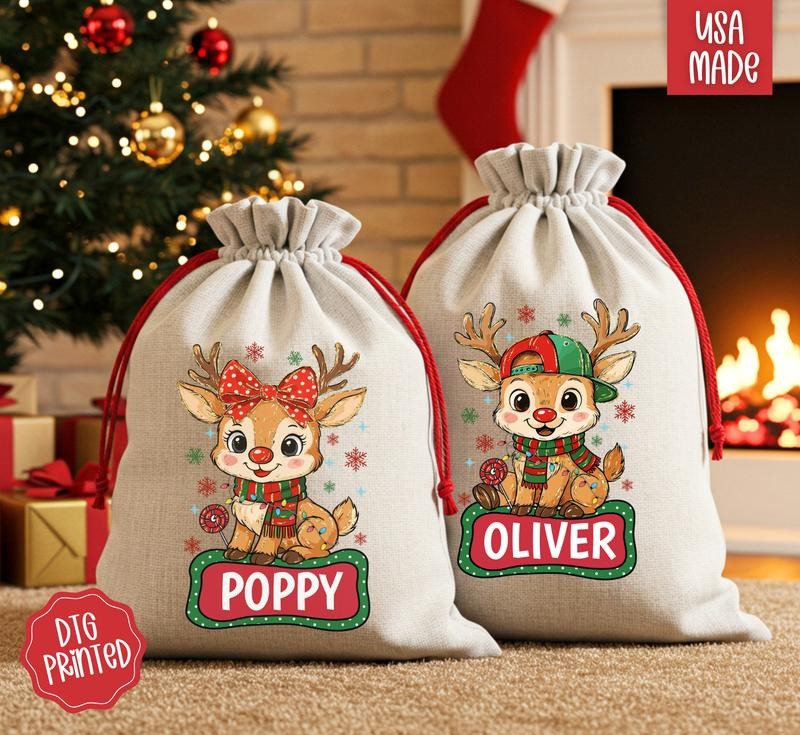 Personalized Reindeer Santa Sack for Christmas Morning T-Shirts, Hoodie, Sweatshirt | InkThreadWorks.com