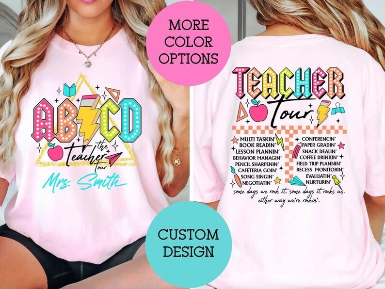 Personalized Retro Teacher Shirt, ABCD Teacher Tour Shirt, Back To School Shirt for Teacher, Custom Kindergarten Teacher Appreciation Gifts  T-shirt, sweater and Hoodie