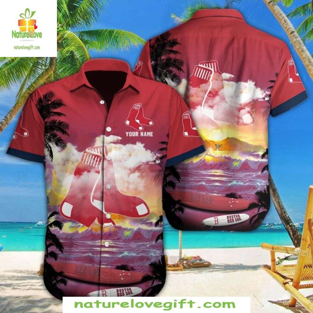 Boston Red Sox Hawaiian Shirt Personalized Sunset Baseball Apparel