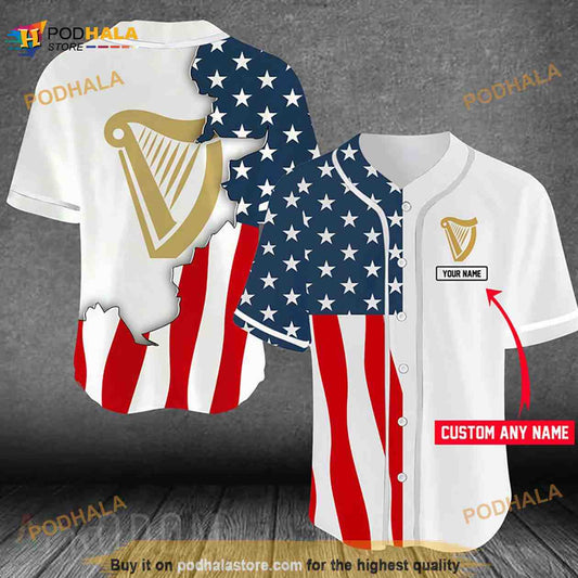 Personalized US Flag Guinness 3D Baseball Jersey