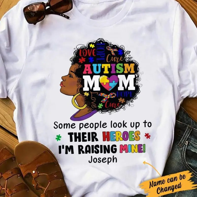 Personlized Autism Mom BWA Raising Her Hero T Shirt AG52 29O34 Hoodie, Sweatshirt | InkThreadWorks.com