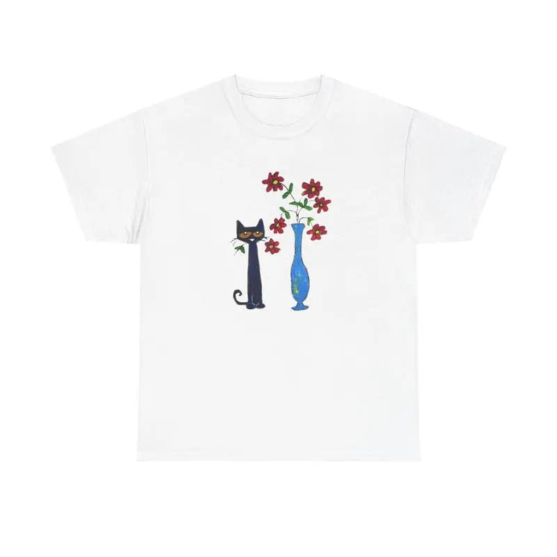 Pete the Cat Floral Shirt, Cute Cat Graphic Tee, Casual Art T-Shirt