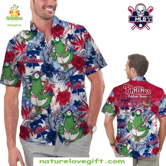 Philadelphia Phillies Mascot Hawaiian Shirt Phanatics Paradise Tropical MLB Baseball Apparel