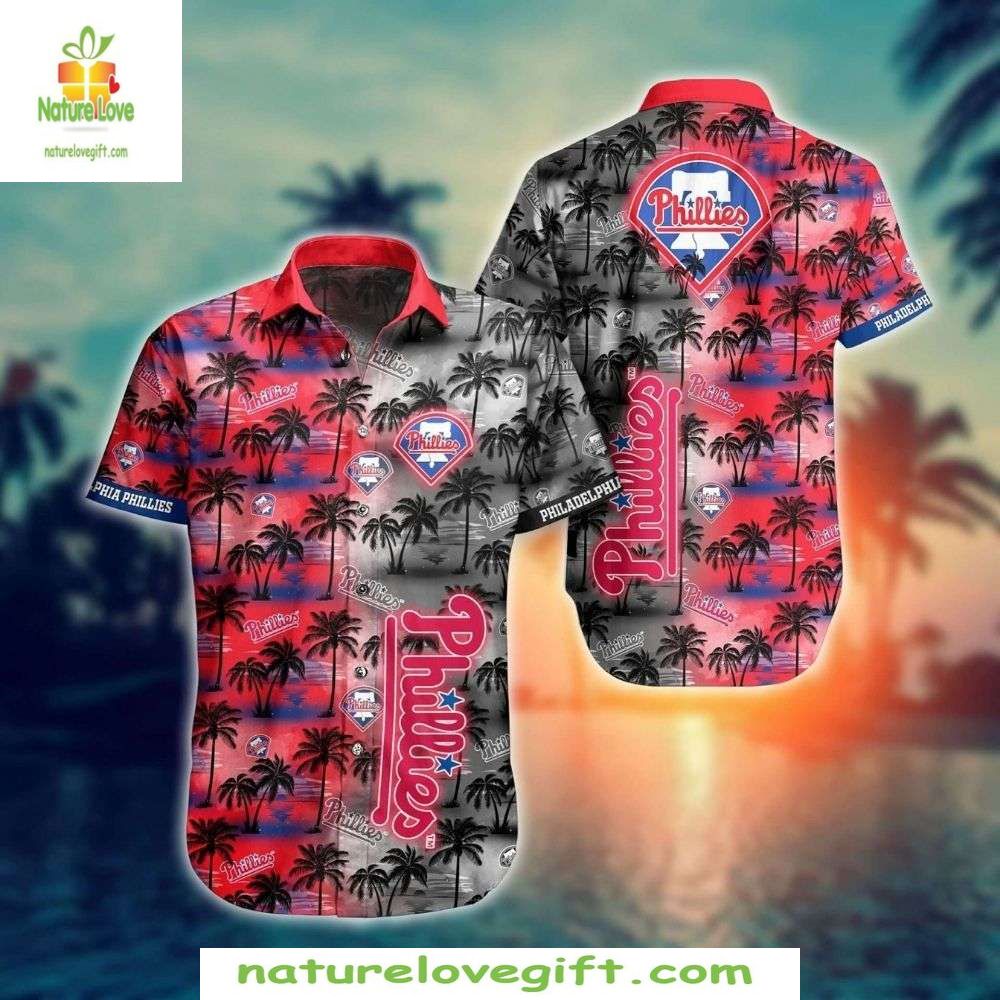 Philadelphia Phillies Hawaiian Shirt Gradient Palm Sunset MLB Baseball Apparel