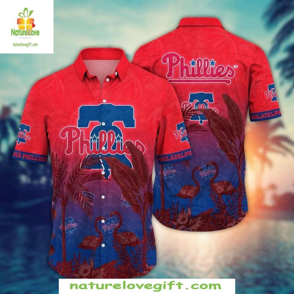 Philadelphia Phillies Hawaiian Shirt Red Navy Coastal Flora Baseball Apparel