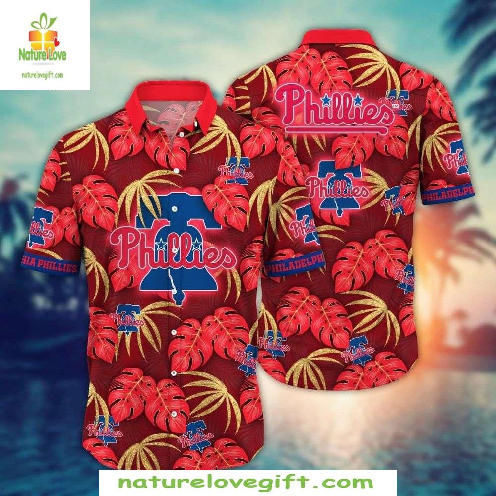 Philadelphia Phillies Hawaiian Shirt Dark Red Team Spirit Baseball Apparel