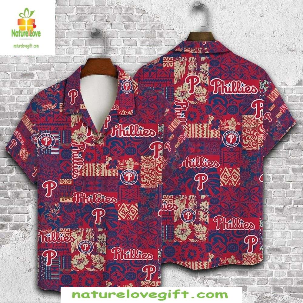 Philadelphia Phillies Hawaiian Shirt Tropical Tribal Mosaic MLB Baseball Apparel