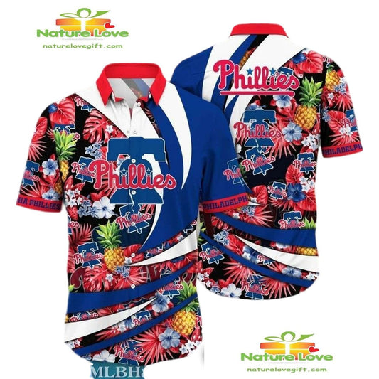 Philadelphia Phillies Hawaiian Shirt Nautical Stripes Florals Aloha Design