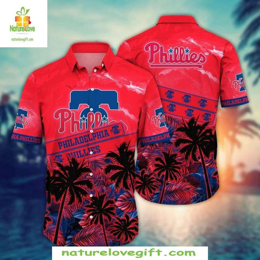 Philadelphia Phillies Hawaiian Shirt Vintage Red Tropical Sunset Baseball Apparel