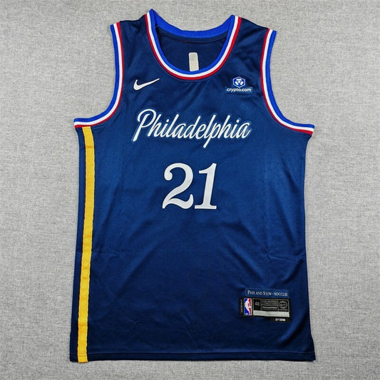 Philadelphia 76ers #21 Joel Embiid 26 76 21 Navy City Edition Style 2