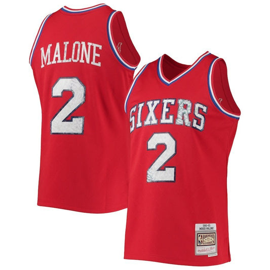 Philadelphia 76ers #2 Moses Malone Mitchell & Ness 1982-83 Hardwood Classics 75th Anniversary Diamond Swingman Jersey