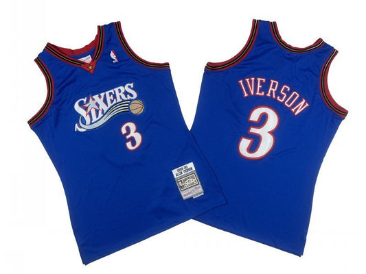 Philadelphia 76ers #3 Allen Iverson 76 3 # Blue 99-00 Season Mitchell Retro Mesh Jersey -- Allen . Iverson Style 2