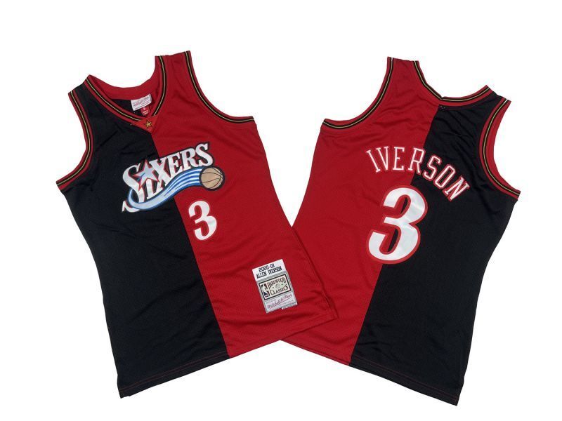Philadelphia 76ers #3 Allen Iverson 76 3 # Red Black 00-01 Season Mitchell Retro Mesh Jersey - Allen . Iverson Style 1