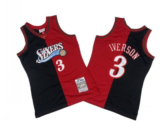 Philadelphia 76ers #3 Allen Iverson 76 3 # Red Black 00-01 Season Mitchell Retro Mesh Jersey - Allen . Iverson Style 2