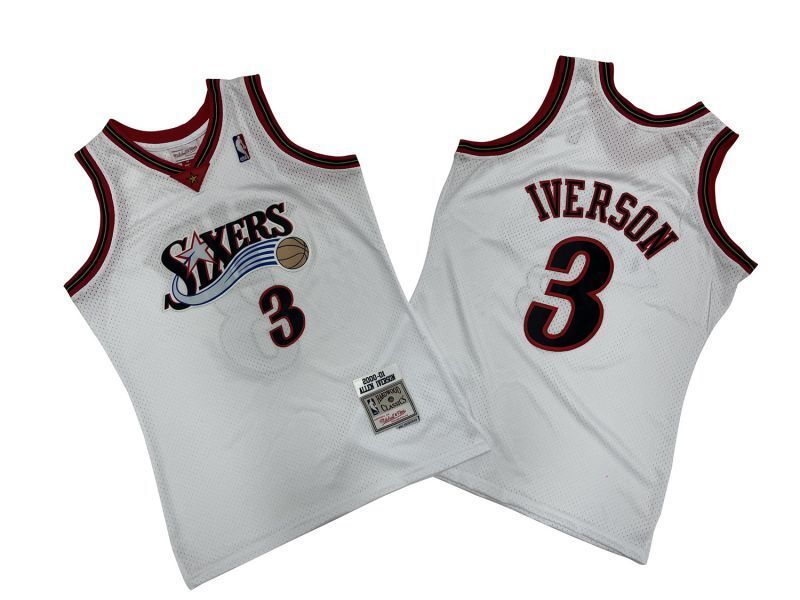 Philadelphia 76ers #3 Allen Iverson 76 3 # White 00-01 Season Mitchell Retro Mesh Jersey -- Allen Iverson Style 1