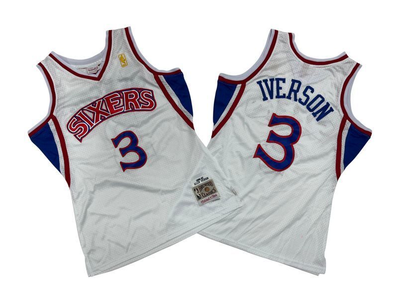 Philadelphia 76ers #3 Allen Iverson 76 3 # White 96-97 Season Mitchell Retro Mesh Jersey -- Allen Iverson Style 1