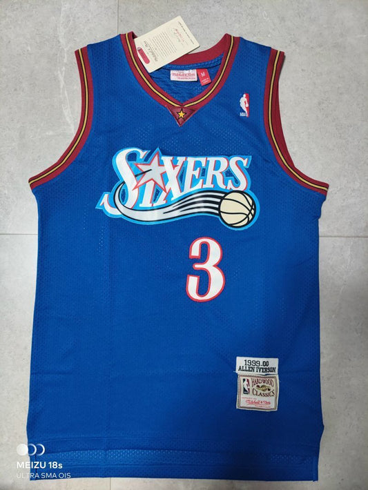 Philadelphia 76ers #3 Allen Iverson 76 3# Iverson Retro Blue Jersey Style 6