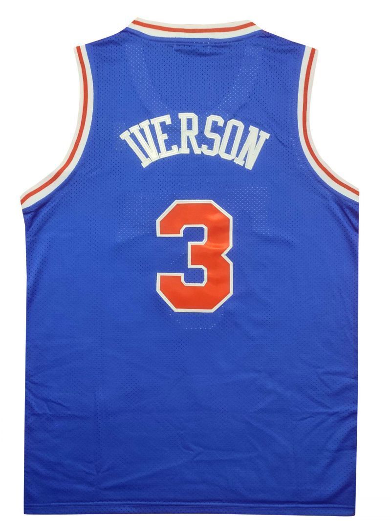 Philadelphia 76ers #3 Allen Iverson 76 Iverson 1996-97 Blue Gold Logo Classic Premium Mesh Jersey Style 3