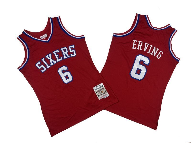 Philadelphia 76ers #6 Julius Erving 76 6 # Red 82-83 Season Mitchell Retro Mesh Jersey --. Irving Style 1