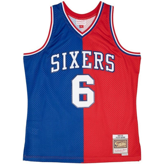 Philadelphia 76ers #6 Julius Erving m&n jersey splite Style 2