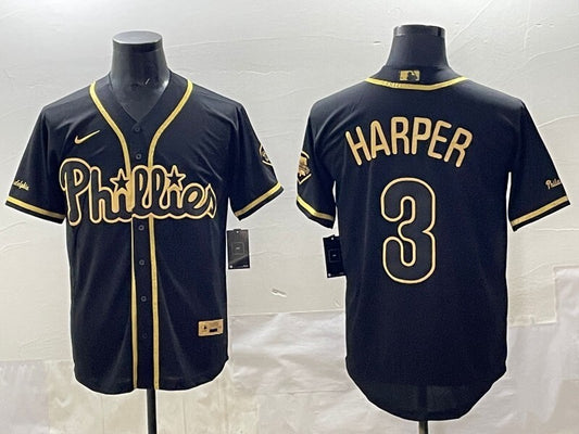 Philadelphia Phillies #3 Bryce Harper Phillies Retro Gold Text Style 2